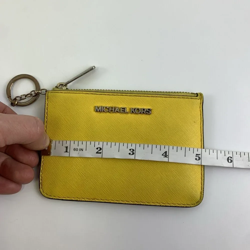Michael Kors Jet Set Travel Saffiano Leather Coin‎ Pouch Yellow Small Key Zip